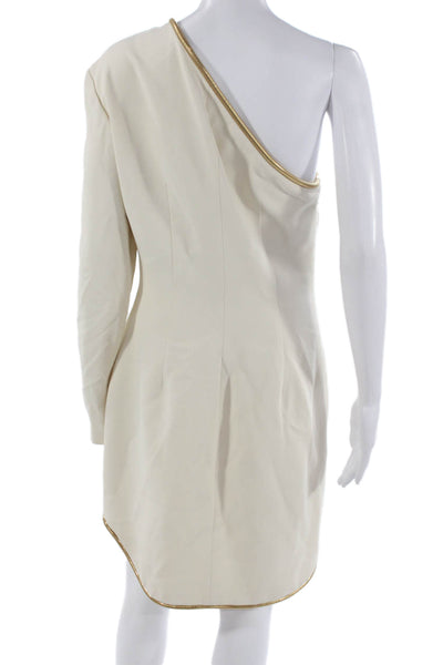 Stella McCartney Women Mini Dress Ivory One Shoulder Long Sleeve Zip Size 44