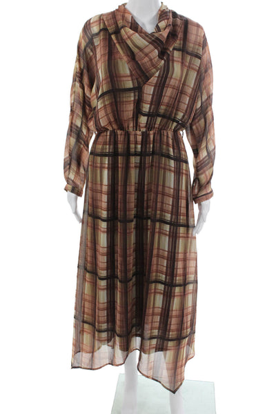 Zara Womens Maxi Plaid Long Sleeve Cowl Neck Polyester Dress Size XS