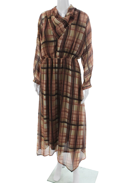 Zara Womens Maxi Plaid Long Sleeve Cowl Neck Polyester Dress Size XS
