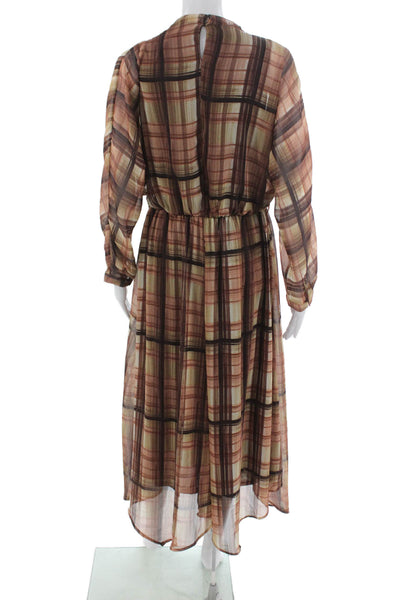 Zara Womens Maxi Plaid Long Sleeve Cowl Neck Polyester Dress Size XS