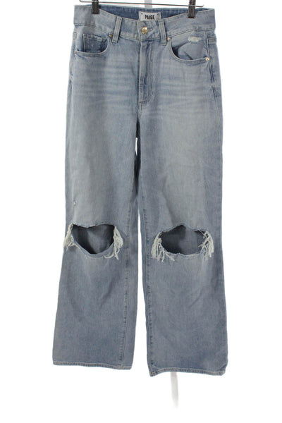 Paige Women Wide-Leg Jeans Blue Cotton Inseam 30 Size 27
