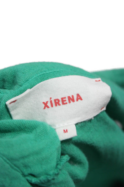 Xirena Women Basic Cotton V Neck Short Sleeve Blouse Green Size M