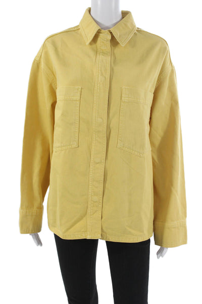Zara Womens Cotton Collared Button-Up Long Sleeve Yellow Top Size S