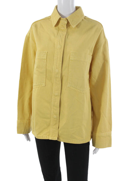 Zara Womens Cotton Collared Button-Up Long Sleeve Yellow Top Size S