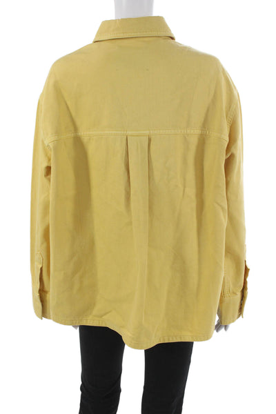 Zara Womens Cotton Collared Button-Up Long Sleeve Yellow Top Size S