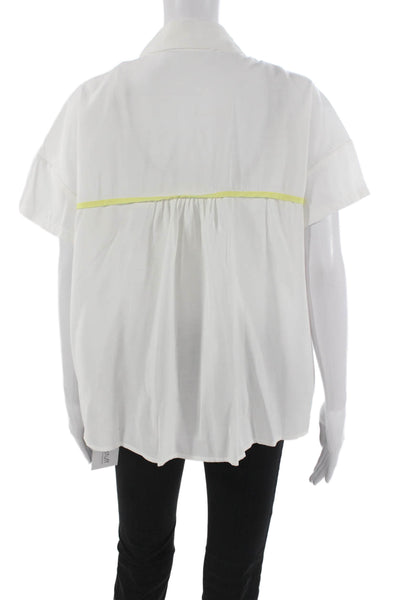 English Factory Women Button-Up Viscose Collared Top White Short Sleeve Size M