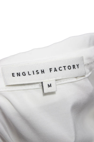English Factory Women Button-Up Viscose Collared Top White Short Sleeve Size M