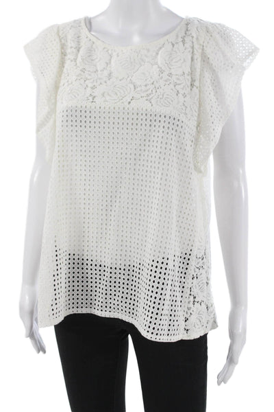 Set Women Basic Floral Cotton Round Neck Button Short Sleeve Blouse Size 10