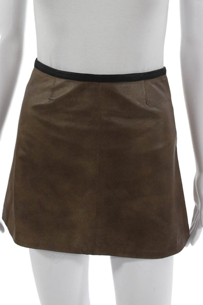 Veda Womens Leather A-Line Skirt Brown Short Zip Size PP