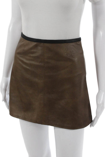 Veda Womens Leather A-Line Skirt Brown Short Zip Size PP