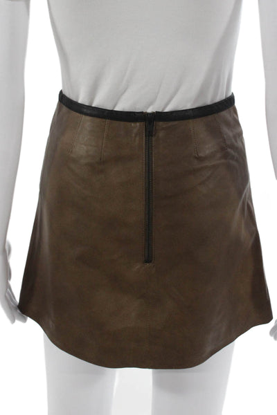 Veda Womens Leather A-Line Skirt Brown Short Zip Size PP