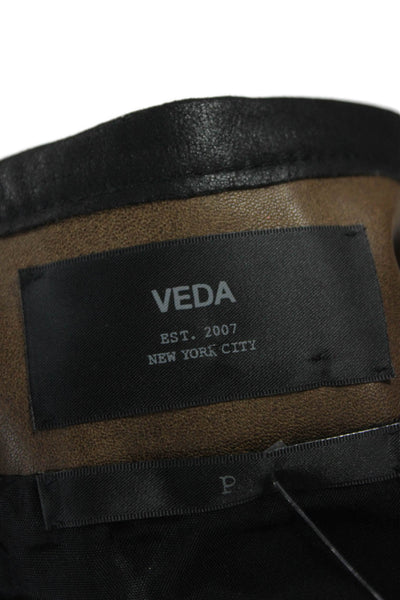 Veda Womens Leather A-Line Skirt Brown Short Zip Size PP