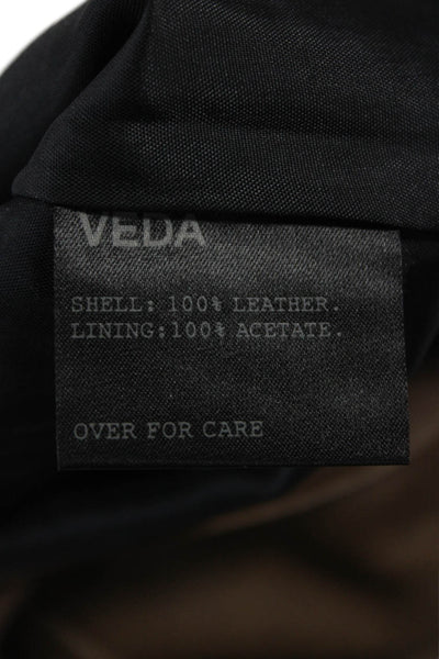 Veda Womens Leather A-Line Skirt Brown Short Zip Size PP