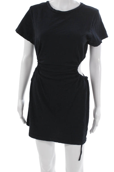 LNA Women T-Shirt Dress Black Cotton Crew Neck Short Sleeve Short Size S
