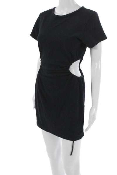 LNA Women T-Shirt Dress Black Cotton Crew Neck Short Sleeve Short Size S