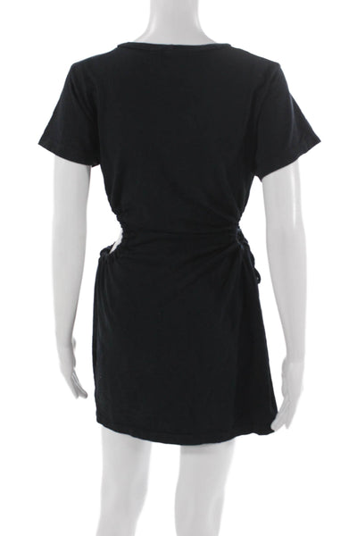 LNA Women T-Shirt Dress Black Cotton Crew Neck Short Sleeve Short Size S