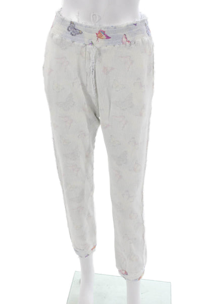 Love Shack Fancy Womens White Animal Print Cotton Drawstring Sweatpants Size S