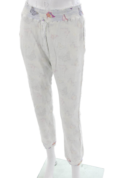 Love Shack Fancy Womens White Animal Print Cotton Drawstring Sweatpants Size S