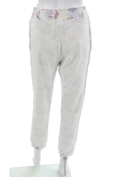 Love Shack Fancy Womens White Animal Print Cotton Drawstring Sweatpants Size S