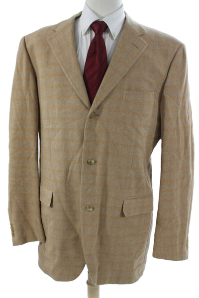 Hugo Boss Mens Beige Virgin Wool Check Jacket Size 46