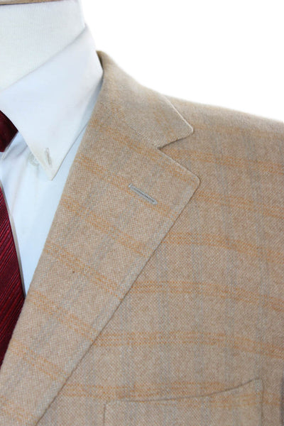 Hugo Boss Mens Beige Virgin Wool Check Jacket Size 46
