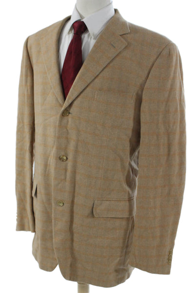Hugo Boss Mens Beige Virgin Wool Check Jacket Size 46
