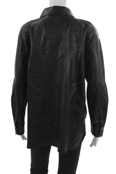 Zara Women Basic Jacket Faux Leather Collared Button Black Size M