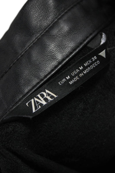 Zara Women Basic Jacket Faux Leather Collared Button Black Size M