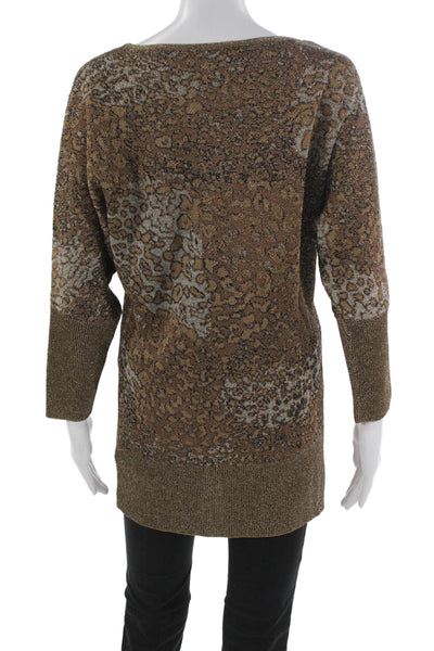 Escada Women Viscose Animal Print Tunic Sweater Boatneck Long Sleeve Gold Size S