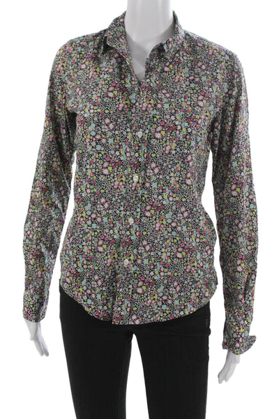 Frank & Eileen Women Button Up Floral Collared Cotton Long Sleeve Top Size XS