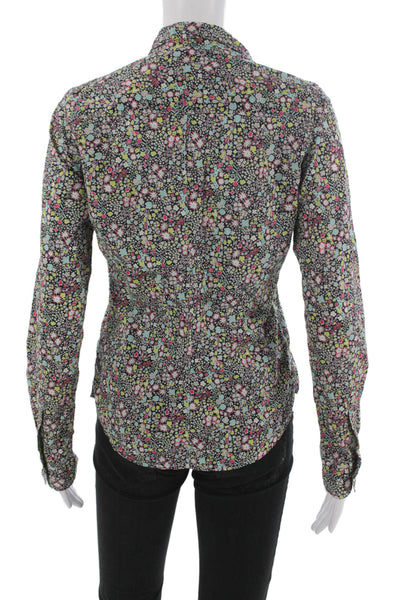Frank & Eileen Women Button Up Floral Collared Cotton Long Sleeve Top Size XS