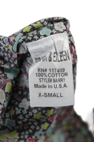 Frank & Eileen Women Button Up Floral Collared Cotton Long Sleeve Top Size XS