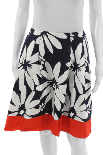 Worth Women A-Line Floral Cotton Blend Knee-Length Skirt Blue Size 4