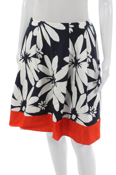 Worth Women A-Line Floral Cotton Blend Knee-Length Skirt Blue Size 4