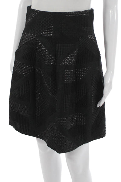 Etro Women Pleated Geometric Black Knee Length Skirt Polyester Zip Size 40