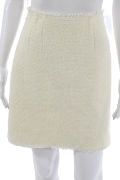 Club Monaco Women Ivory Straight Pencil Skirt Cotton Blend Zip Size 4
