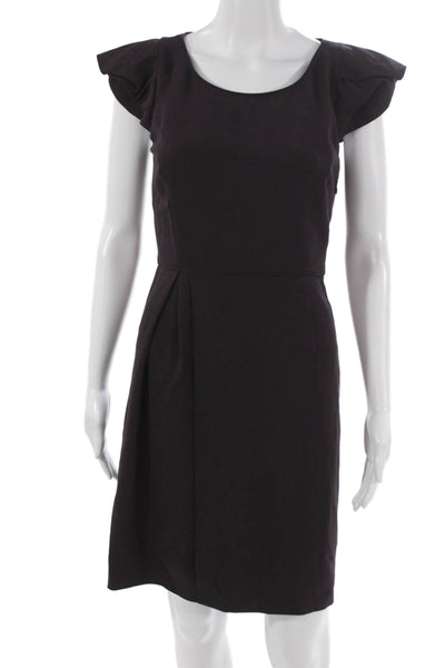 J Crew Women Sheath Dress Dark Purple Wool Short Sleeve Scoop Neck Size 0