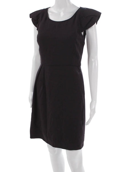 J Crew Women Sheath Dress Dark Purple Wool Short Sleeve Scoop Neck Size 0