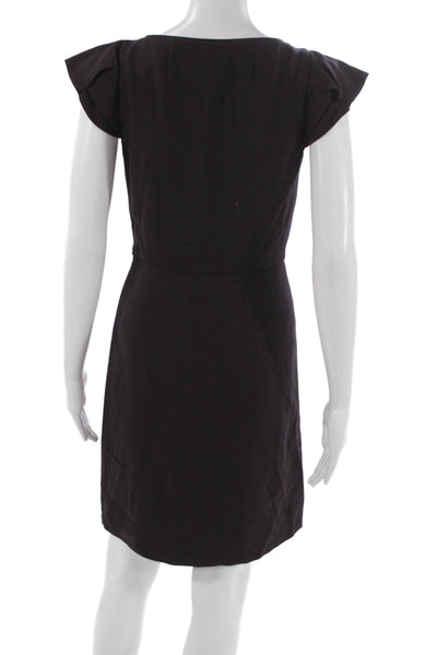 J Crew Women Sheath Dress Dark Purple Wool Short Sleeve Scoop Neck Size 0
