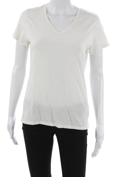 Mott and Bow Womens White Pima Cotton V Neck Short Sleeve Basic T Shirt Size M