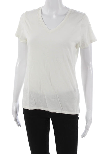 Mott and Bow Womens White Pima Cotton V Neck Short Sleeve Basic T Shirt Size M