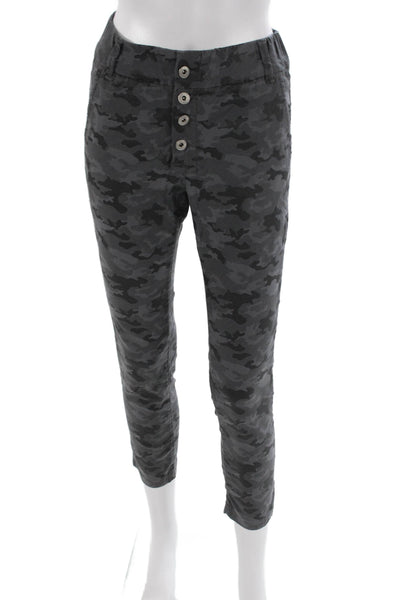 Flog Women Ankle Camouflage Cotton Pants Gray Button Size 25