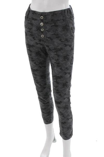 Flog Women Ankle Camouflage Cotton Pants Gray Button Size 25