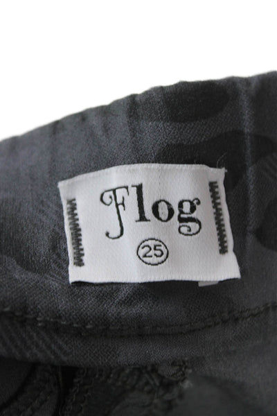 Flog Women Ankle Camouflage Cotton Pants Gray Button Size 25