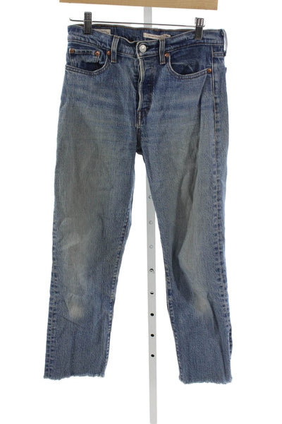 Levis Women Straight Jeans Blue Mid Rise Cotton Blend Size 26