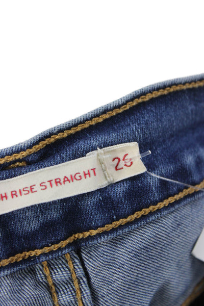 Levis Womens Straight Jeans Blue Mid Rise Button Cotton Size 26