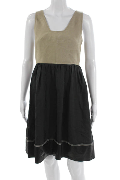 Derek Lam Womens Beige Fit & Flare Dress Square Neck Sleeveless Zip Size 4