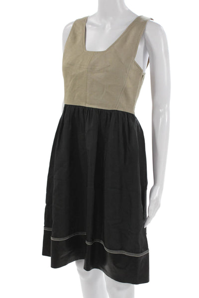 Derek Lam Womens Beige Fit & Flare Dress Square Neck Sleeveless Zip Size 4