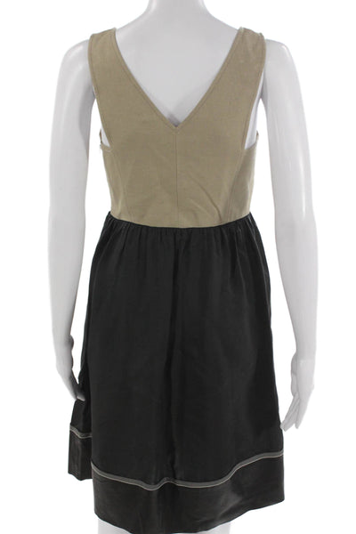Derek Lam Womens Beige Fit & Flare Dress Square Neck Sleeveless Zip Size 4