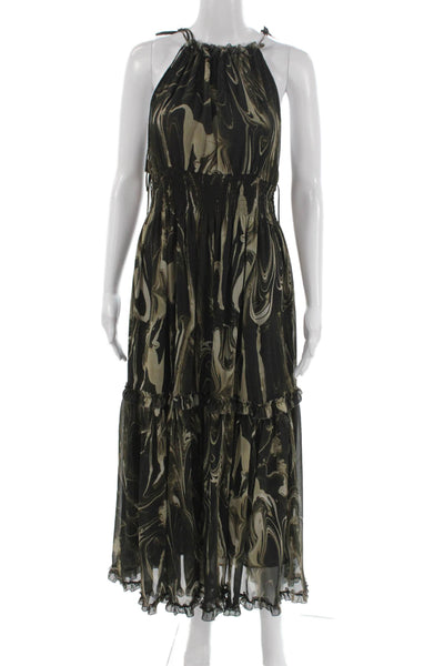 Banana Republic Women Maxi Halter Black Geometric Dress Size S Petite
